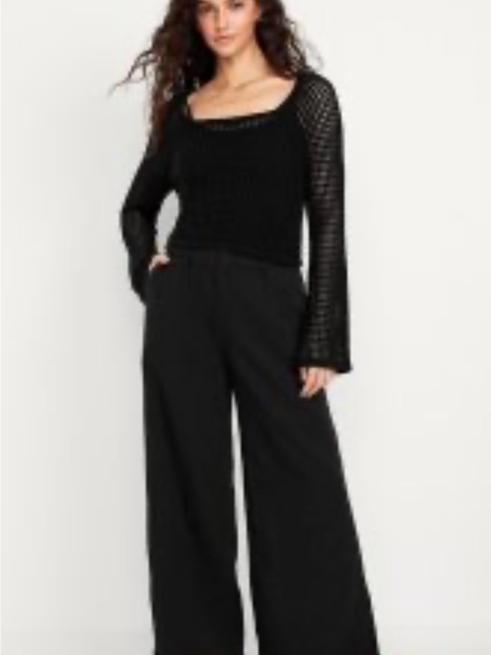 Old Navy High-Waisted Crinkle Gauze Super Wide Leg Pants - Black